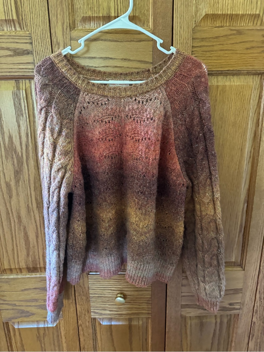 Knox Rose Ombre Cable-Knit Crewneck Sweater - Rust, Brown, Cream